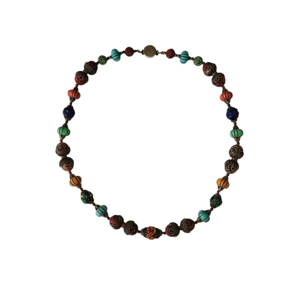 Vintage Brass Beaded Statement Necklace | Handmade Bold Jewelry